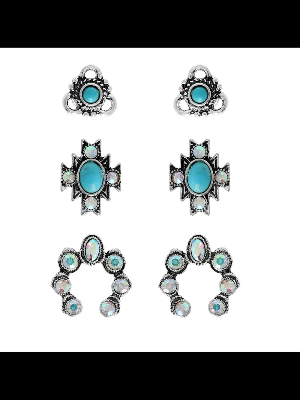 Turquoise Multi-Stud Earring Set - Silver Tone
